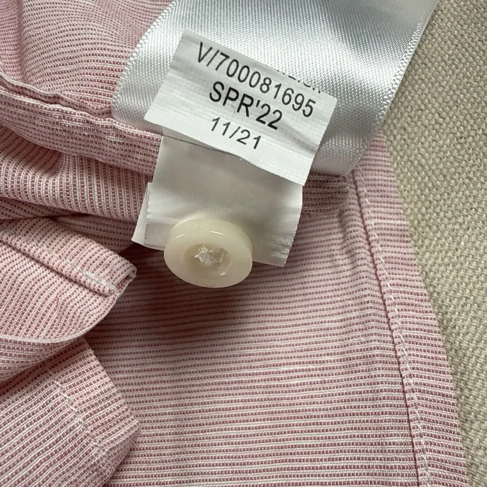 Banana Republic Men XXL Pink Striped Cotton Linen Short Sleeve Button Down Shirt
